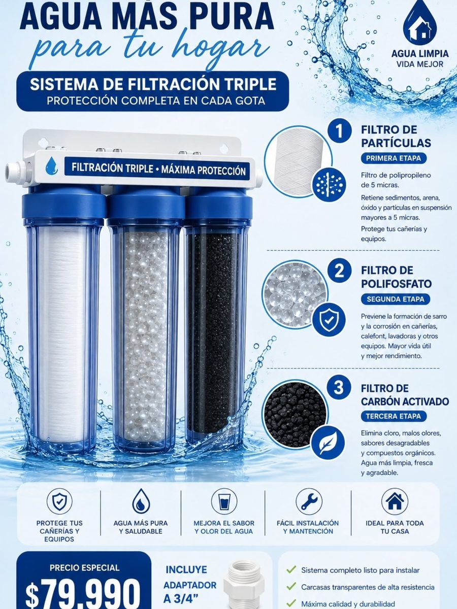 Ficha del sistema de filtración triple: tres etapas y precio de $79.990